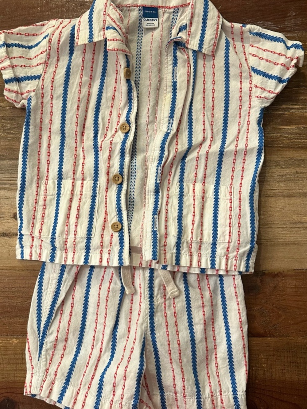 Old Navy Kids' Cream Stripe Set with Blue & Red Accents